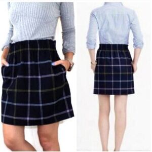 J crew wool blend blue plaid paper bag waist mini length size 4 with pockets tar